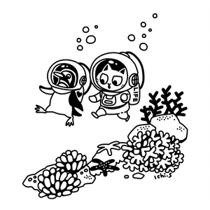 潜水するペンギンと猫Ｔシャツ