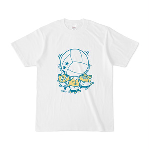 キンボールで遊ぶ猫Tシャツ（カラーイラストver）