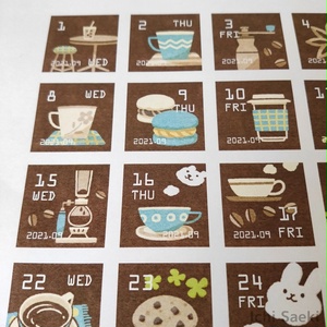 2021年9月のカフェな日付シート（3点×2サイズセット）