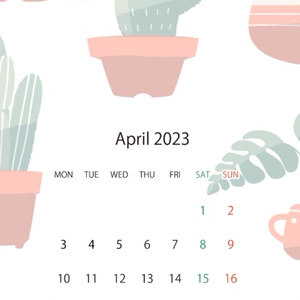 【有料版】2023年4月のサボテンと鉢植えの日付シート