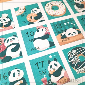 【無料版】2023年6月のドーナツとたわむれるパンダの日付シート