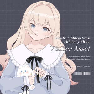 [Live2Dアイテム] Rigged Bluebell Ribbon Dress with Baby Kitten, Live2D asset, VTuber Item, Live2D Item, Vtuber Asset, Vtuber Outfit Asset, Vtuber Cat Item