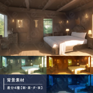 【背景素材】部屋・宿屋・室内・家・ファンタジー・差分4種【朝・昼・夕・夜】