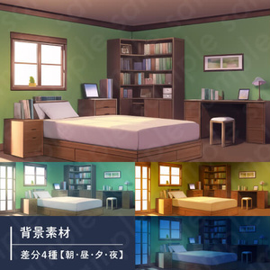 【背景素材】寝室・部屋・家・緑・差分4種【朝・昼・夕・夜】