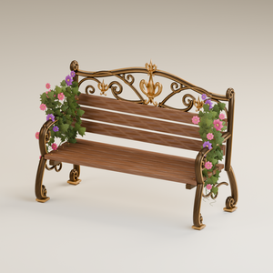 Florwick Garden Bench｜花と蔦のアンティークベンチ 3Dモデル【GLB / Unity・LOD対応】