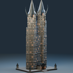 異世界ランドマーク — 黒曜の双冠城【魔王城・3D背景モデル】