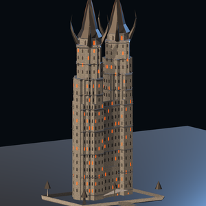 【無料】黒曜の双冠城 — 軽量サンプル【GLB・3D背景モデル】