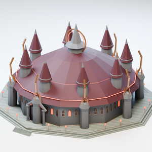 異世界ランドマーク — 獄炎の八角闘技城【日本武道館・魔王城・3D背景モデル】