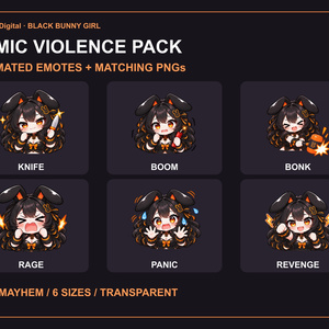 Black Bunny Girl Comic Violence Pack｜動くエモート6種・透過GIF＋PNG