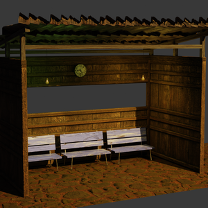 古びた待合所 -An old wood waiting area-