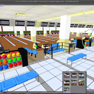 漫画背景用3D素材「ボウリング場」（CLIP STUDIO用 3Dオブジェクト.cs3o）
