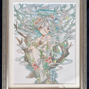 手描きイラスト オリジナル 「枝垂桜のカーテン」 原画 創作