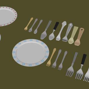 フォーク・スプーン・お皿　Blender FBX