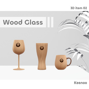 3D props] 02 Wood Glass Set