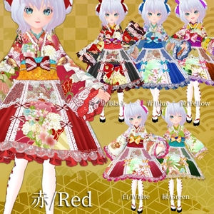 #VRoid 正式版（stable ver.）&Beta：《全6色》振袖風和ロリィタワンピースセット/6Colors Japanese Furisode(Formal, gorgeous kimono) Lolita  Onepiece Set