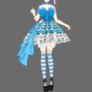 #VRoid正式版（stable ver.）&Beta：アリス懐中時計アイドルリボン水色ワンピース＆靴セット/Alice Handclock's Idol Ribbon OP：#セシル変身