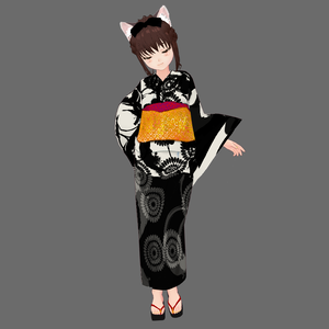 #VRoid正式版（stable ver.）&Beta：大人めシックな浴衣&草履セット（黒、赤）/Japanese summer wear Yukata&zouri(shoes) traditional brush pattern