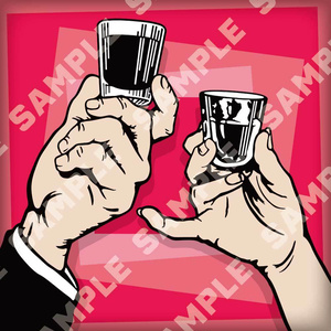 男性と女性のショットグラスを持つ手/ 乾杯 - Male and female hands holding a shot of alcohol drink. 