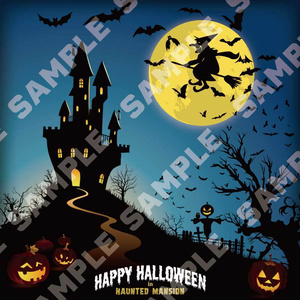 ハロウィーンの不気味な青い月夜のベクターイラスト背景/ Halloween Spooky Blue Vector Illustration Background