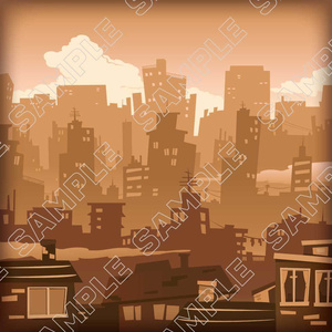 レトロ感のある古い街の風景-Vector illustration of old townscape / Apocalyptic landscape.