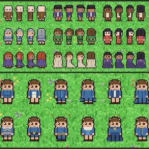 大容量 キャラクター素材 4000枚以上（見下ろし2D／16x24・4方向歩行・体/衣装/髪の重ね着）