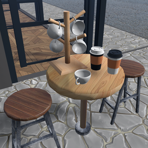 コーヒーカップやテーブル椅子