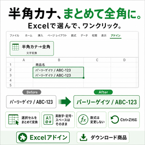 Excel 半角カナ→全角カナ 一括変換ツール｜選択セルをワンクリック変換