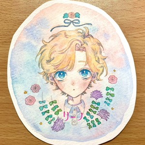 手描きイラスト オリジナル 「月の記憶」 原画 創作 男の子 変形