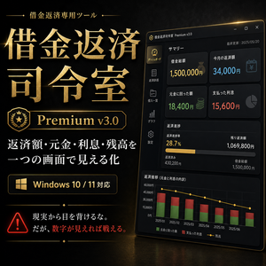 【先着10名・モニター価格450円】通常販売予定980円　借金返済司令室 Premium v3.0｜複数の借金・元金・利息・家計・支払日を一括管理するWindows専用