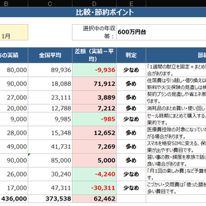 節約ポイント自動診断！総務省統計と比較する家計簿（Excel）
