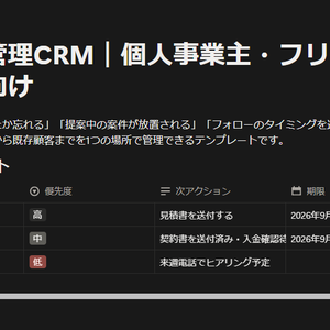 顧客管理CRM｜個人事業主・フリーランス向けNotionテンプレート