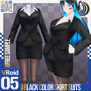 [XWear対応] VRoid用 7色展開 開襟ブラックカラースカートスーツ - Open Collar Black Color Skirt Suits 7Colors