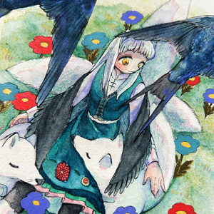 手描きイラスト オリジナル 「月の記憶」 原画 創作 男の子 変形