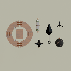【Blender】ローポリ忍者道具セット Low Poly Ninja Tool Set
