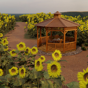 【Blender】 ひまわり畑のガゼボ Gazebo in a Sunflower Field