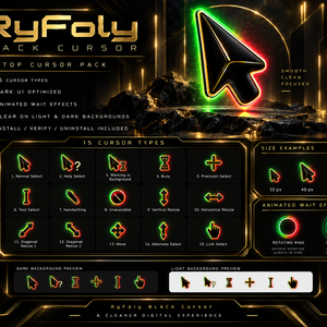 RyFoly BLACK Cursor｜黒×金 Green/Red Aura｜Windows対応マウスカーソル15種