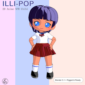 【Blender 3D】 Illi-Pop - 2D NPR Anime Style Chibi Doll / 3Dモデル セルルック ミニキャラ