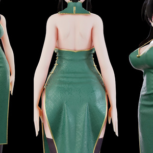 《MD Clothing》グリーンの背中開きチャイナドレス