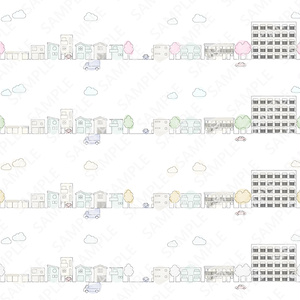 四季の住宅街の街並みセットイラスト【PNG透過/ベクター】