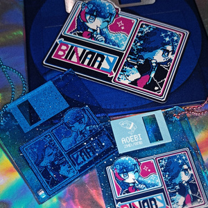 バイナリ・シンドローム　フロッピーディスク風アクリルキーホルダー&ステッカーセット
