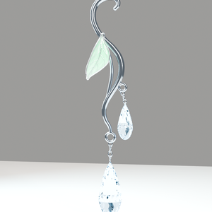 【VRChat向け】Lunaria Dew Earrings｜淡いミントの葉と二粒の雫・PhysBone対応
