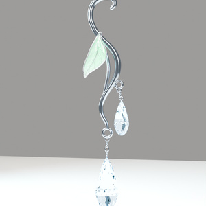 【VRChat向け】Lunaria Dew Earrings｜淡いミントの葉と二粒の雫・PhysBone対応