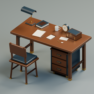 Investigation Desk｜書斎・小物14点セット【Unity / FBX / Blender】