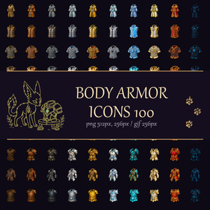 ファンタジー胴体防具アイコン100種｜ゲーム制作向け
