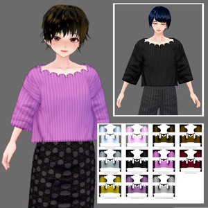 【Vroid】スカラップリブセーター七分袖（11色/無料版あり）