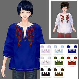 【Vroid】エスニック刺繍風シャツ(全８色/無料版あり)