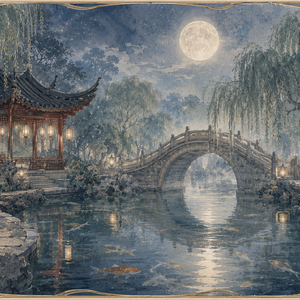 月明かりの中国庭園｜二胡BGM画像素材集（12枚）