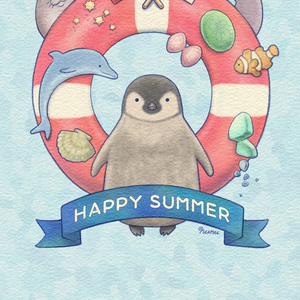 無料DL - フリー のペンギンくんのサマーカード（印刷データ）