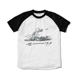 ラグランTシャツ白黒・ペンギン盗塁王
