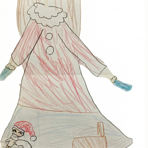 【商用利用可】子供の絵の手書き素材：サンタ服の女の子とスカートの小さなサンタ（背景ありPNG/高解像度）